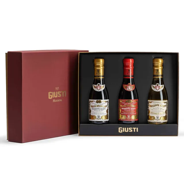 giusti-tris-2-3-m-dailles-d-or-et-agrodolce-bianco-coffret-3-condiments image 1