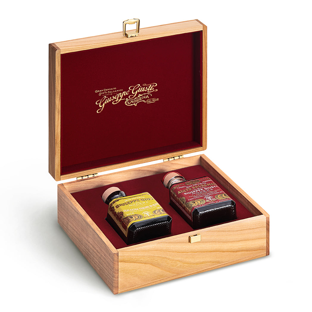 giusti-duetto-huile-d-olive-extra-vierge-et-balsamique-3-m-dailles-d-or-coffret- image 1