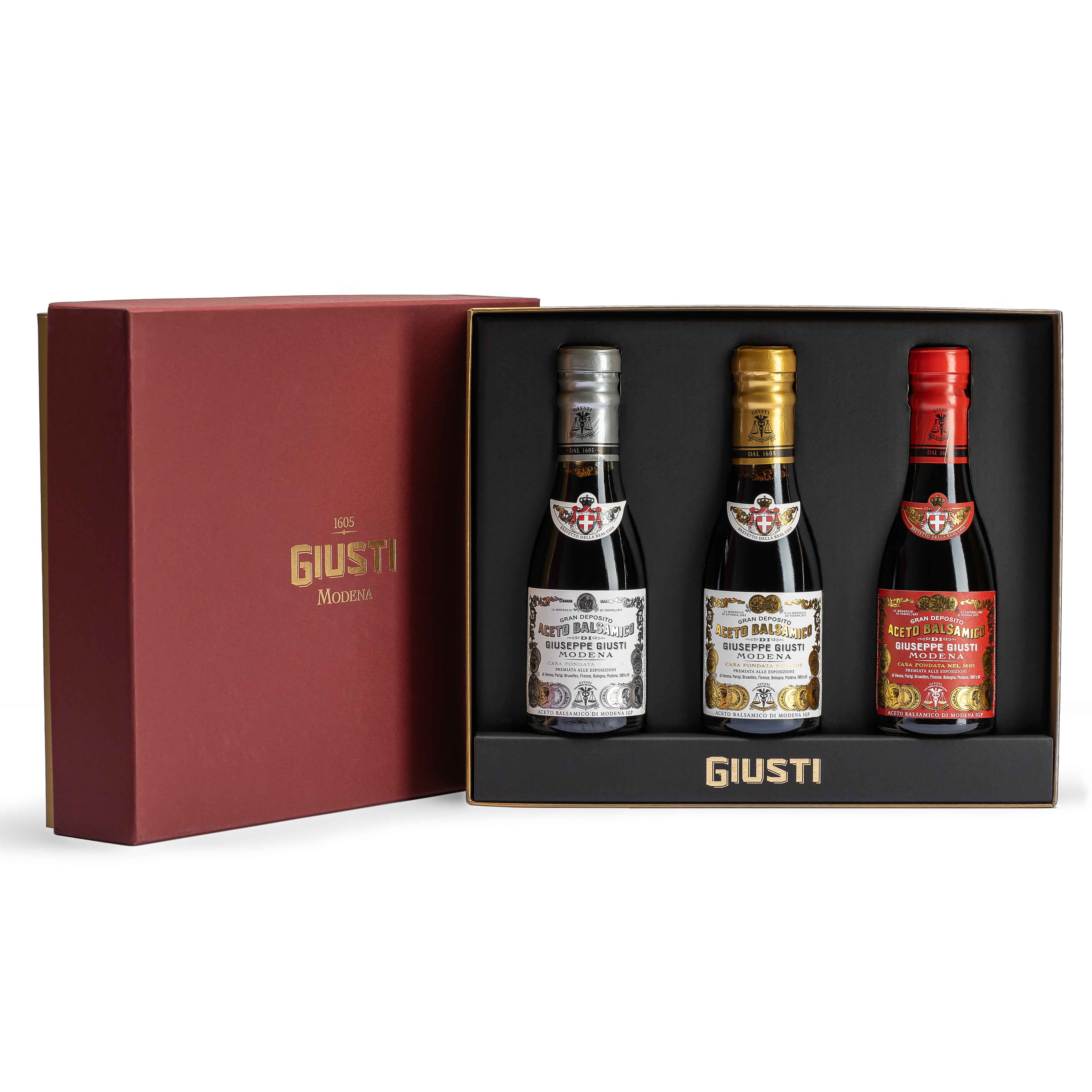 giusti-tris-collezione-storica-coffret-3-vinaigres-balsamiques-de-mod-ne-igp image 1