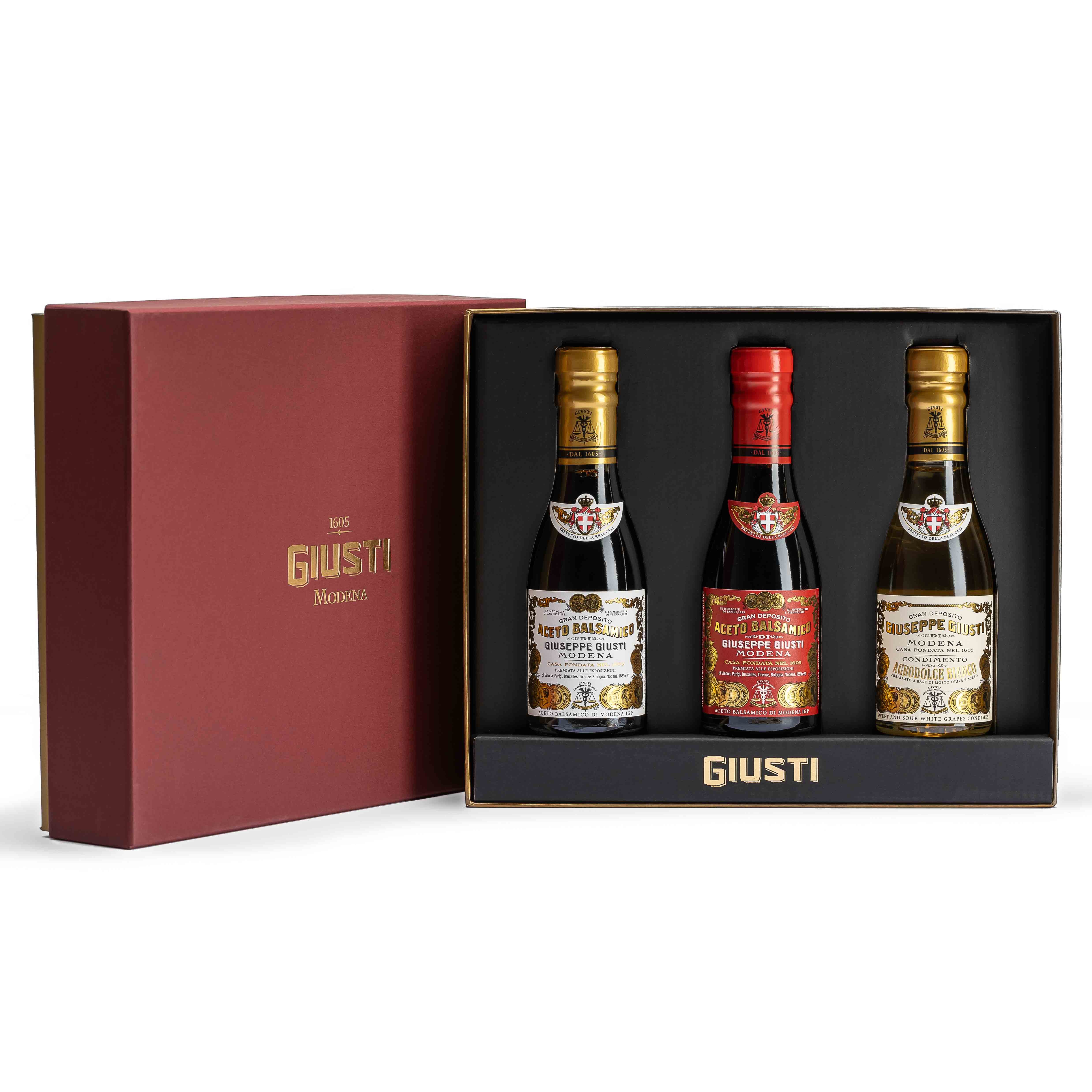 giusti-tris-2-3-m-dailles-d-or-et-agrodolce-bianco-coffret-3-condiments image 1